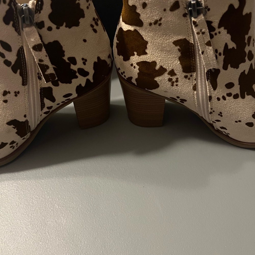 MIA Brown and White Ankle Booties with Cow Print - Picture 8 of 10